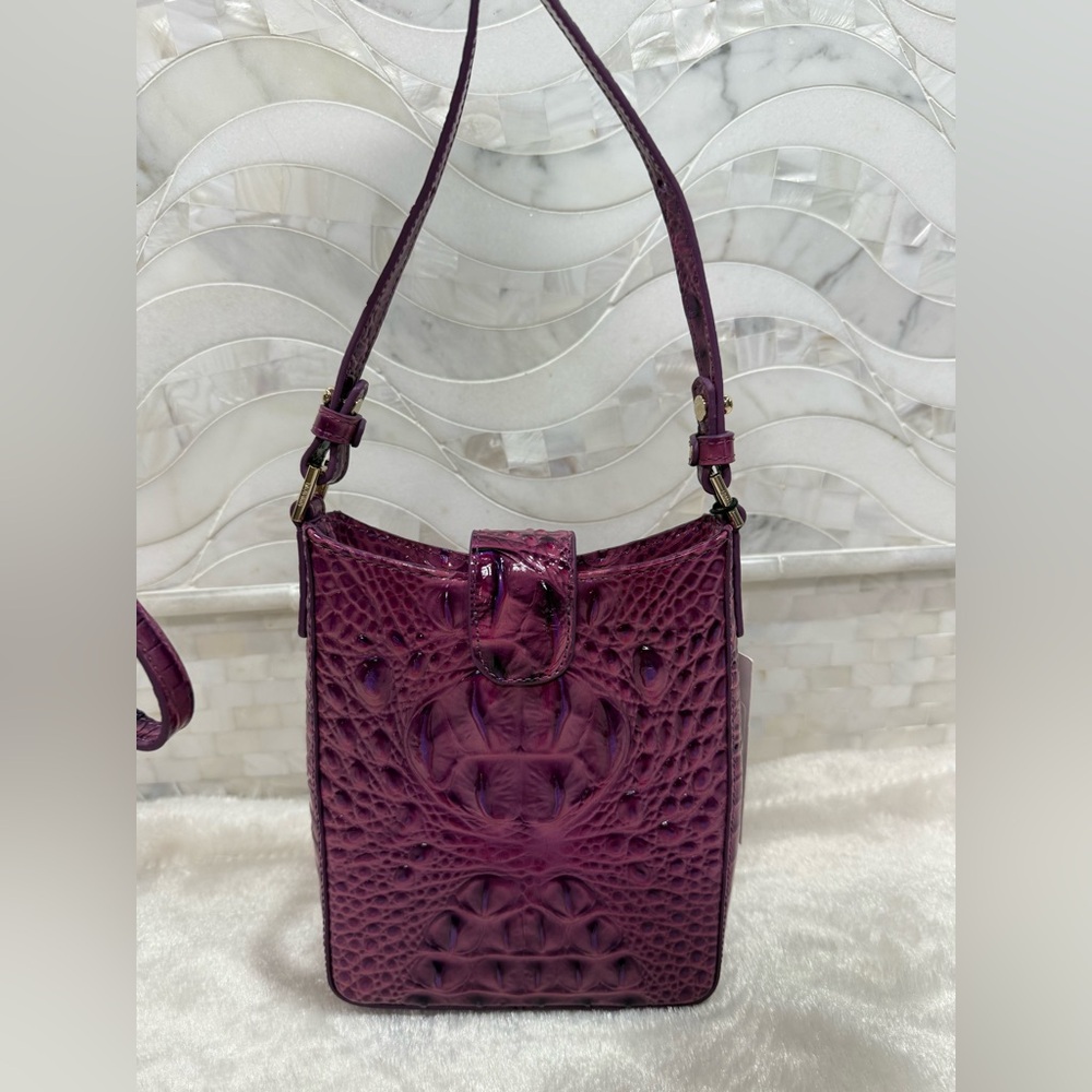 NWT Brahmin Marley in Dewberry Croc-Embossed Shoulder Bag - Picture 2 of 5